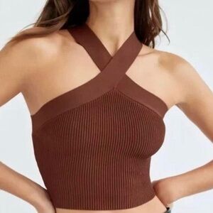 Abercrombie & Fitch Rib-knit Criss-cross Twist Sculpting Crop Top Small NWT